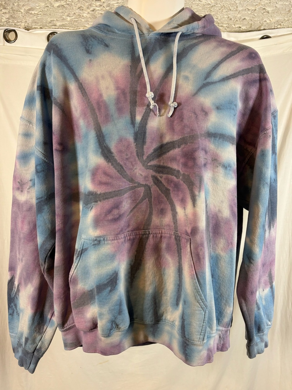 Zine Mens Tie Dye Hoodie L Blue Purple Oversized Y2K Skater Grunge Streetwear